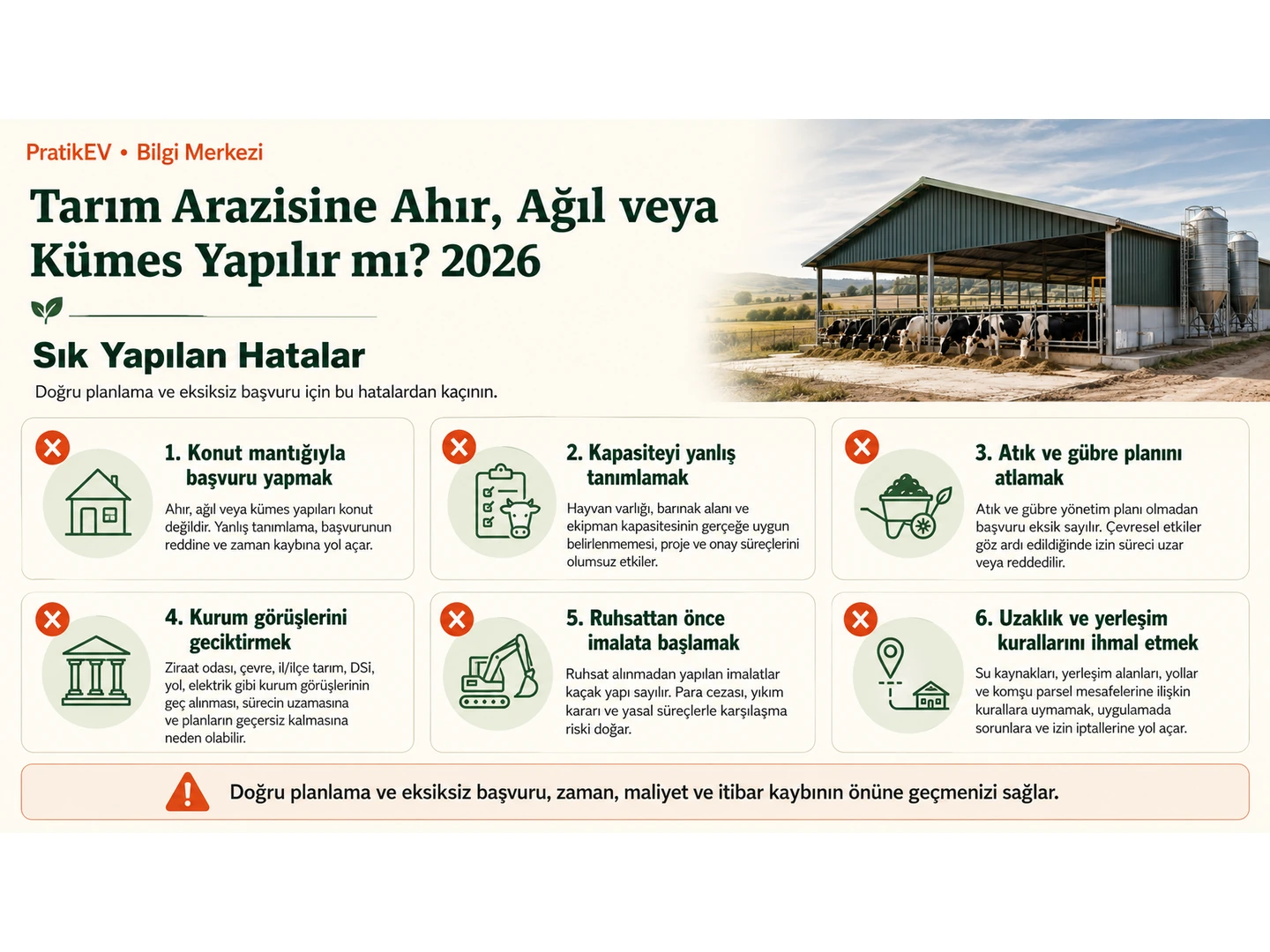 Tarım arazisinde ahır ağıl kümes projelerinde sık yapılan izin ve yerleşim hataları