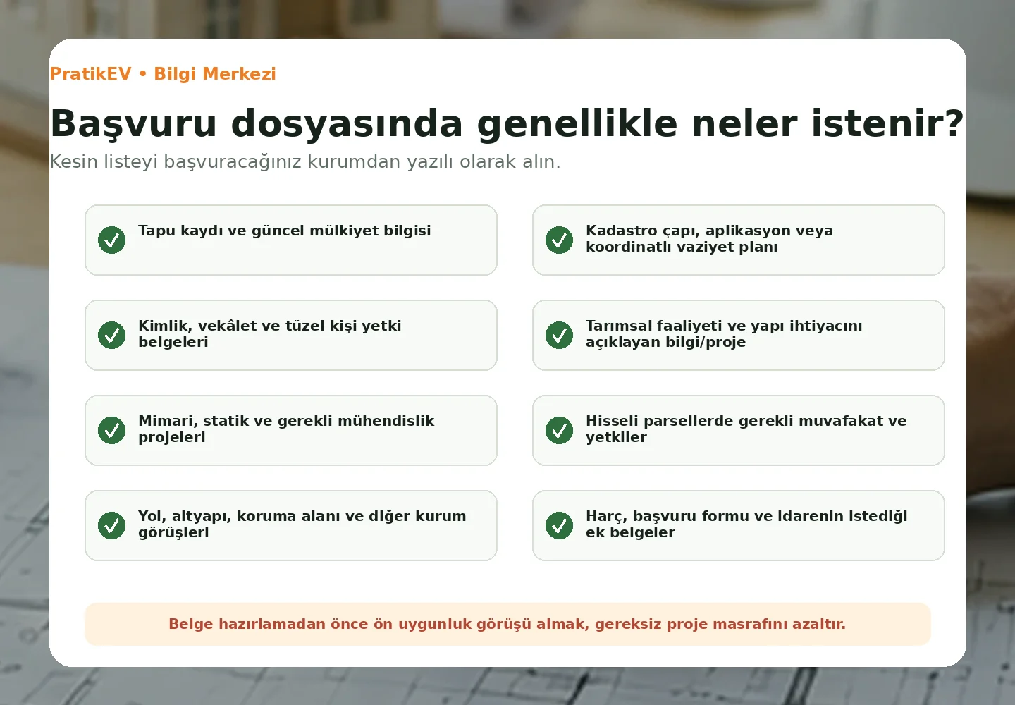 Tarım arazisi izin başvurusu belge ve veri kontrol listesi