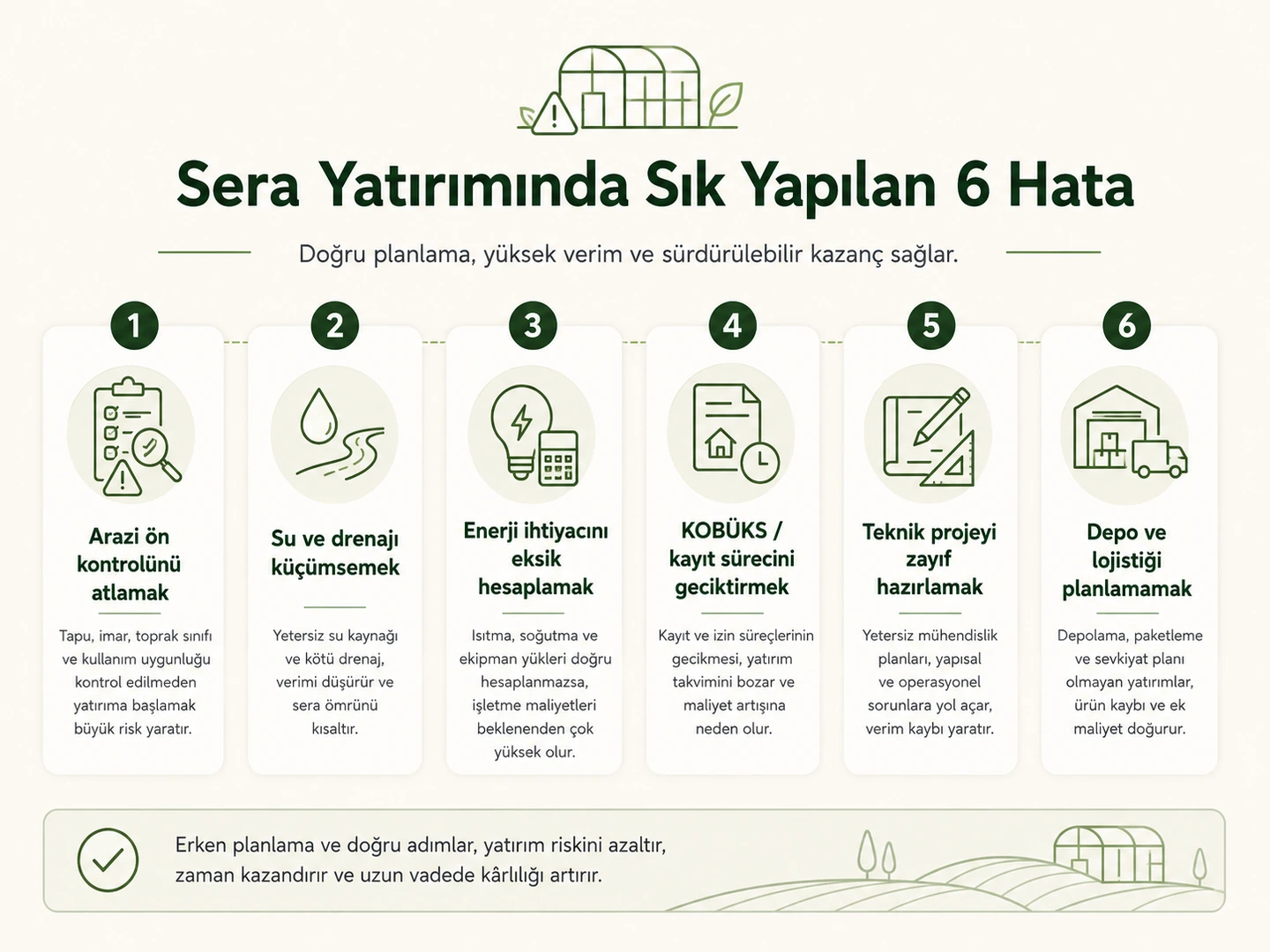 Tarım arazisinde sera yatırımında sık yapılan izin altyapı ve proje hataları
